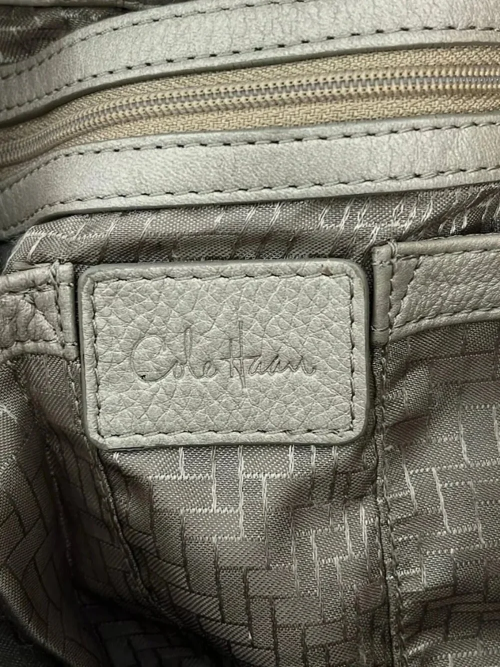 COLE HAAN Gray Beige Leather Shoulder Bag